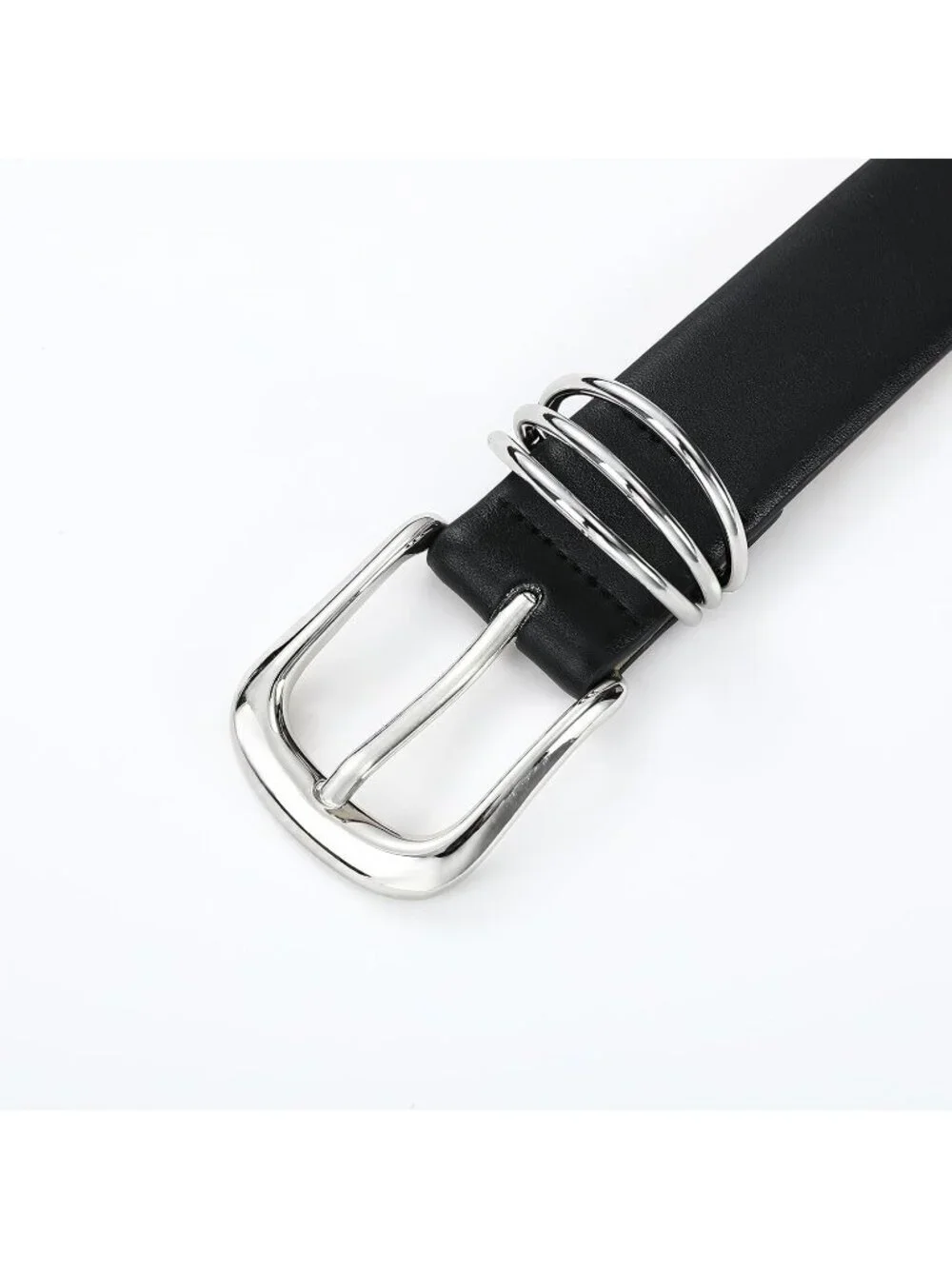 Women Black Leather Dress Belt For Jeans Pants Fashion With Classic Gold Buckle